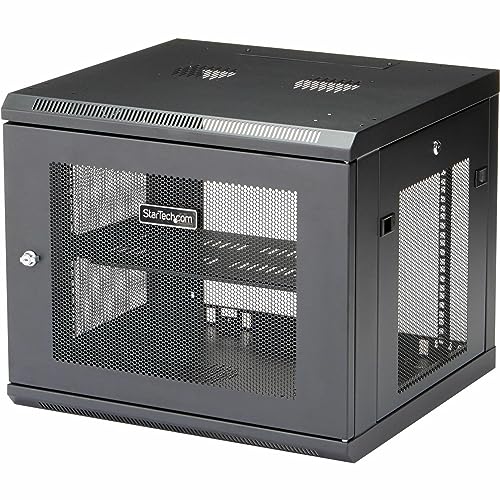 StarTech 9U Wall-Mount Cabinet, 19in, 4-Post, 18.9in Deep (RK920WALM) | Enclosed locking server rack kit for IT data equipment, Adjustable depth 2.4-18.9in, SPCC steel, Assembled - size: 9U, style: max 19" depth