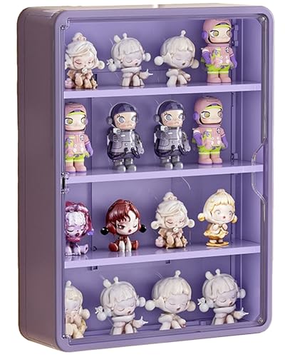 Wall Mounted Display Case for Figures, 15.75" High, Shadow Box with Shelves | Hanging Trinket Display Shelf for Collectibles Action Doll Blindboxes Storage, 4-Layer Purple Shelf with Magnetic Door 1 Pack - color: Purple Box