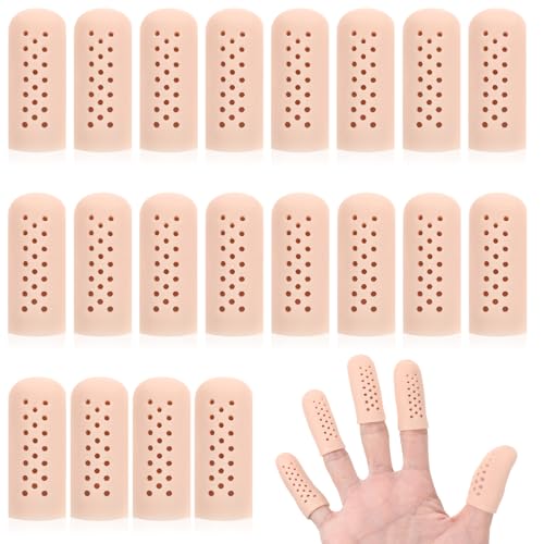 20 Pcs Gel Finger Cots with Air Holes, Silicone Finger Protectors Rubber Fingers Tips Protector Covers Fingers Gloves Guard Breathable Fingertip Protector for Cracking Calluses Blisters Protect