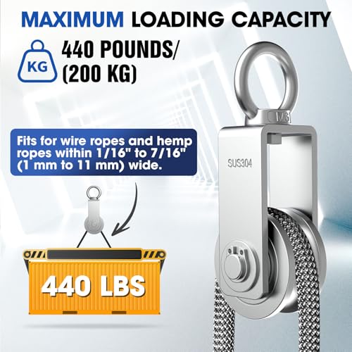 U Type Swivel Pulley Block, 304 Stainless Steel Pulleys for Wire Rope Cable Lifting, DIY Gym Equipment Part, Clothesline, Hoist - Waterproof Sturdy 360 Degree Rotating Wheel (34 mm, 1) - style: 34 mm