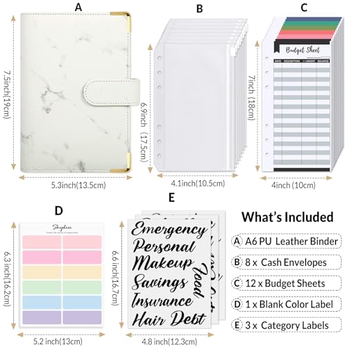 SKYDUE Budget Binder, Money Saving Binder with Zipper Envelopes, Cash Envelopes and Expense Budget Sheets for Budgeting (White/Black) - color: White/Black