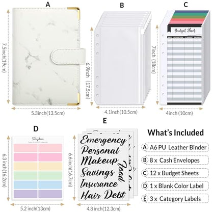 SKYDUE Budget Binder, Money Saving Binder with Zipper Envelopes, Cash Envelopes and Expense Budget Sheets for Budgeting (White/Black) - color: White/Black