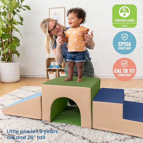 ECR4Kids SoftZone Single Tunnel Climber, Toddler Playset, Earthtone, 3-Piece - color: Earthtone