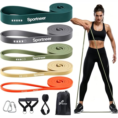 Sportneer Resistance Bands for Working Out: Pull Up Bands 5-130lb 5 Levels Exercise Bands Workout Bands Set with Handles & Door Anchor Pull Up Assist Bands for Men Women Resistance Training - color: Green,Gray,Orange