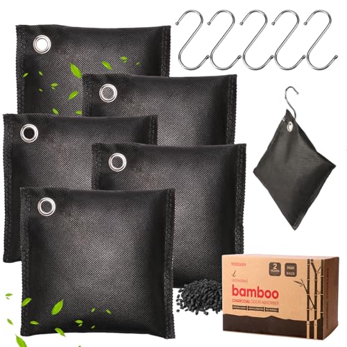 Activated Charcoal Odor Absorber for Strong Odors in Car, Closet, Shoe, Basement. 5 Activated Charcoal Bags Odor Absorbers for Home. Bamboo Charcoals Air Purifying Bag Charcoals Deodorizer Eliminator - color: 200g*5pack