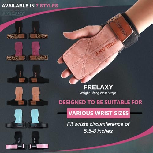 Frelaxy Lifting Wrist Straps for Women and Men, Weight Lifting Grips | Double-layer leather, Cushioned wrist support, Durable construction, Storage pouch, Deadlifts, rows, lat pulldowns - color: Pink/Leopard