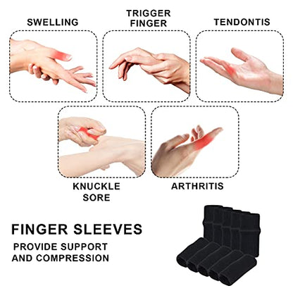 Yolev 10 Finger Splint Trigger Finger Splint Protectors Thumb Braces Support Elastic Finger Splint Compression Protector Braces for Relieving Pain Arthritis Aids