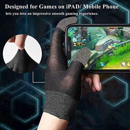 Gaming Gloves for Sweaty Hands, Ultra-Thin Breathable Touchscreen Game Gloves with Thumb Finger Sleeves for iPad Tablet/Mobile Phone - size: Medium