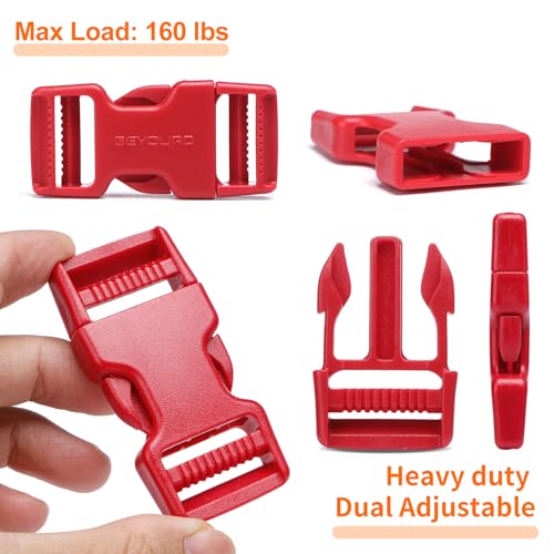 BEYOURD Buckle and Strap Set, 10 Yards Polyester Webbing Strap with 6 Pack Dual Adjustable Side Release Plastic Buckles, 12 Pieces Tri-Glide Slider Clips for Dog Collar (Everyday Series 1 Inch, Red) - color: Red