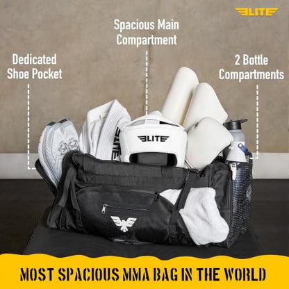 Elite Sports Monster MMA Duffel Bag – Large 44L Cordura Sports Bag w/Mesh Shoe Compartment & Adjustable Strap – MMA, BJJ, Martial Arts Gear – Fits Gi, Headgear, Shin Guards, Rash Guards & More