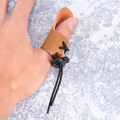 SEWACC Finger Guard 3 Pack Single Finger Arrow Protector Glove with Adjustable Rope Cowhide Protective Gear for Shooting and Hunting Fits Left or Right Hand