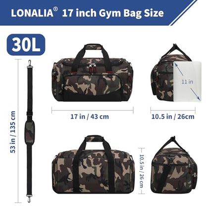 30L Gym Sport Duffle Bag - 17 inch Carry on Weekender Overnight Bag for Travel, Workout, Fitness (Camo-30L) - color: Camo
