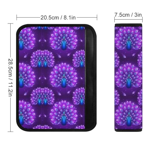 2PCS Universal Fit Car Seat Belt Pad for Kids, Most Cars, Glowing Peacock Sparkle Feathers Purple Seat Belt Cushion, Shock Absorption - color: Pattern 148