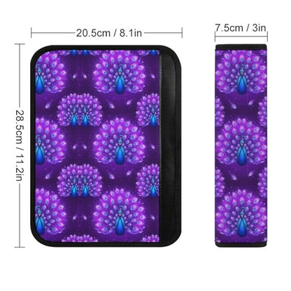 2PCS Universal Fit Car Seat Belt Pad for Kids, Most Cars, Glowing Peacock Sparkle Feathers Purple Seat Belt Cushion, Shock Absorption - color: Pattern 148