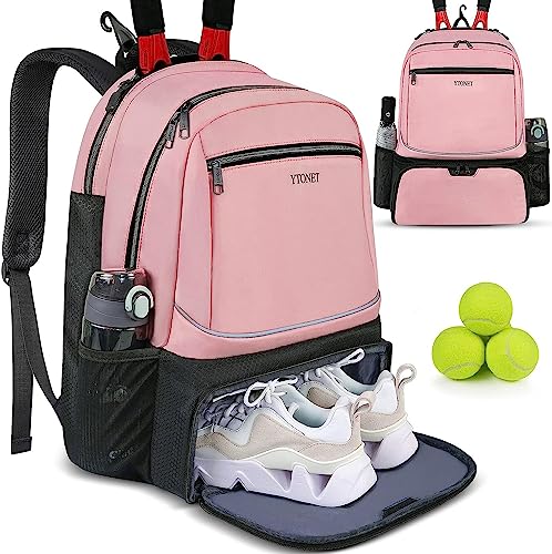 Ytonet Tennis Bag Tennis Backpack for Women Men 2 Rackets | Insulated Pocket and Ventilated Shoe Compartment, Gym Bags with Fence Hook for Pickleball and Badminton Rackets - color: Pink