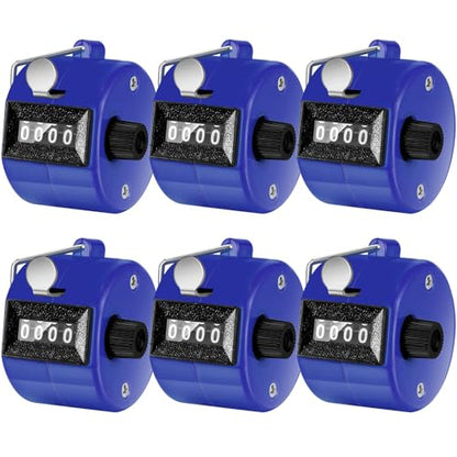 TOODOO 6 Pack Hand Tally Counter 4 Digit Mechanical Palm Clicker Plastic Hand Held Counter Clicker with Metal Finger Ring for School Golf Sports Events Office Stadium - color: Blue