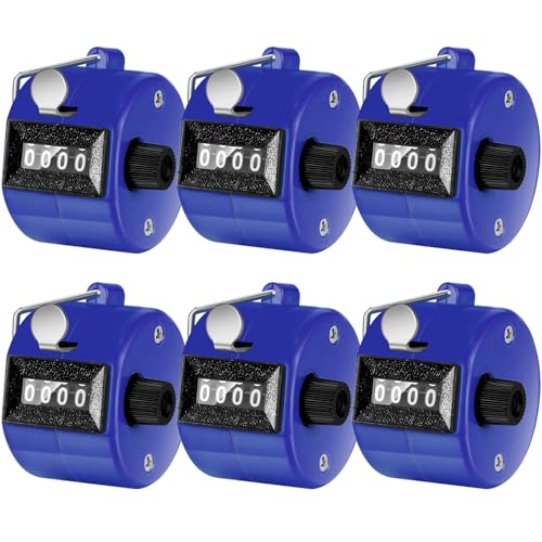 TOODOO 6 Pack Hand Tally Counter 4 Digit Mechanical Palm Clicker Plastic Hand Held Counter Clicker with Metal Finger Ring for School Golf Sports Events Office Stadium - color: Blue