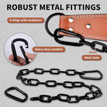 Weight Lifting Dip Belt with 36 Inch 6mm Thick Steel Chain for Weight Lifting, Pull Ups, Squats, Bodybuilding Training - color: Brown