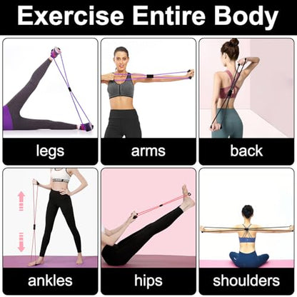 Figure 8 Fitness Resistance Bands with Handles, Exercise Elastic Bands for Women Arm Shoulder Back Leg Chest Stretch, Workout Equipment for Yoga, Pilates, Physical, Therapy, Home Gym Fitness, 3 Pack