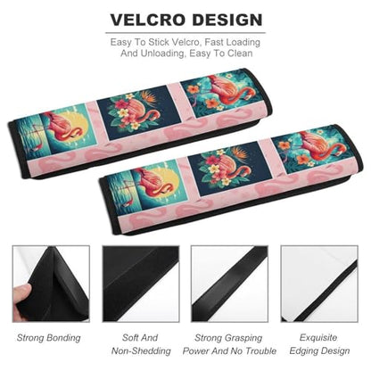 Universal Fit Seat Belt Cover for Adult Use, Stroller Pushchair High Chair, 2PCS Flamingo Tropical Animal Floral Plaid Harness Pads Strap Shock Absorption - color: Pattern 923