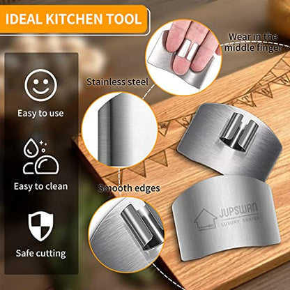 Jupswan 8 Pieces Finger Guards for Cutting Kitchen Tool Stainless Steel Finger Guard Finger Protector Avoid Hurting When Slicing and Dicing - color: 01-Silver