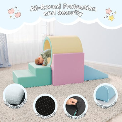 TOLEAD Tunnel/Ramps Foam Climber, Climb & Crawl Foam Activity Play Set for Toddlers and Kids, Safe Indoor Crawling Gym Equipment for,Infant,Baby Waterproof Easy to Clean (Pink) - color: Pink