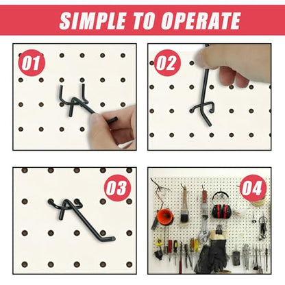 108 Pcs Peg Board Shelving Hooks 4 Inch Wall Display Hooks Bulk Black Stainless Steel Hanging Board Pegs for 1/4 1/8 Garage Storage Organizer Accessories