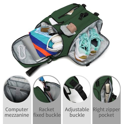 tennis mountain climbing travel backpack, independent shoe compartment for sports and fitness, waterproof 15.6-inch computer bag - color: Forest green