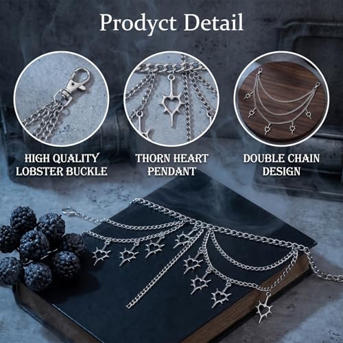 2 Pcs Thorn Heart Waist Chain Belt, Punk Gothic Belt Chains with Pant Chain for Women Girl