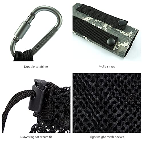 BASSDASH Tactical Molle Water Bottle Pouch with Carabiner Foldable Mesh Holder Bag for Travel Fishing Hunting Hiking Outdoor Activities - color: Jungle Camo with Molle Straps