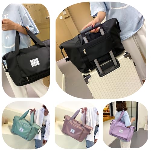 Large Capacity Foldable Travel Bag, Expandable lightweight Carry on Bag, Dry with Wet Separation Spor Duffel Bags (Sweet Powder) - color: Sweet Powder