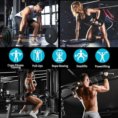 Weight Lifting Wrist Strap, Double-Layer Leather Wrist Straps for Gym Strength Training Weightlifting,Deadlift and Powerlifting, Enhance Grip Strength Neoprene Padding Gym Workout Lifting Straps Men/Women Pair - color: Blue