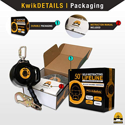 KwikSafety - Charlotte, NC - Mamba 50’ Self Retracting Lifeline [Carbonate + Integrated Handle] Class 1 Cable SRL ANSI OSHA Retractable Fall Arrest Safety Roofing Construction Gear - size: 50FT