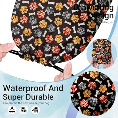 Grip Bag for Gymnast Colorful Paw Plaid Adjustable Gym String Storage Pouch Patriotic Small Bag - color: Dog Paws Black