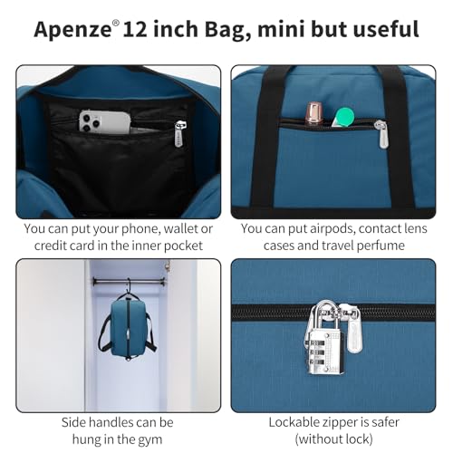 Apenze Small Gym Bag Carry On Bag - 12 in Mini Duffle Bag Lightweight for Overnight Travel(Blue) - color: Blue, size: 12inch