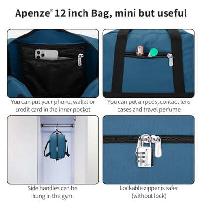 Apenze Small Gym Bag Carry On Bag - 12 in Mini Duffle Bag Lightweight for Overnight Travel(Blue) - color: Blue, size: 12inch