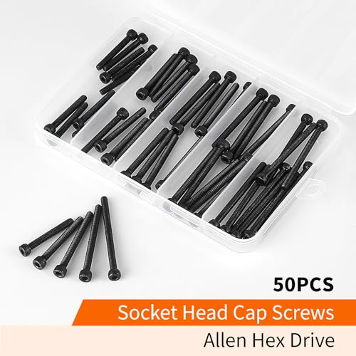 M4 x 30mm 35mm 40mm 45mm 50mm Hex Socket Head Cap Screws Bolts, 12.9 Grade Alloy Steel, Black Oxide Finish, Allen Hex Drive, Metric Machine Fully Threaded, Assortment Kit 50PCS - size: M4 x 30/35/40/45/50mm (50PCS)