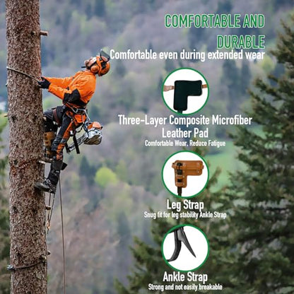 Tree Climbing Spikes Set,Tree Climbing Gear, 1 Pair Alloy Steel Climbing Spurs,350lbs Load Capacity, Arborist Equipment for Climbers, Fruit Picking and Lumberjack - color: Brown Climbing Spikes Set C