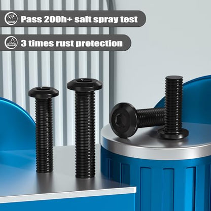 VGBUY M6-1 x 18 mm 65pcs Flat Head Hex Socket Cap Screws Metric M6 Bolts, 304 Stainless Steel 18-8, Black Zinc Plated, Full Thread, with Hex Spanner - size: M6 x 18mm(65pcs)