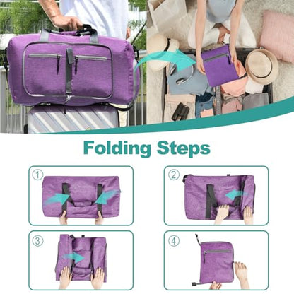 Dimayar 65L Foldable Duffle Bag, Travel & Weekender, Overnight, Gym | Lightweight, Carry-on, Packable, Waterproof & Tear Resistant, Travel Duffel Bag with Shoes Compartment for Men Women - color: Purple, size: 65L