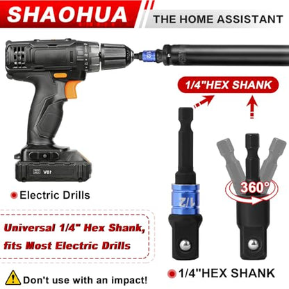 3/4"(19mm) Nut Driver 6" & 8", Deep Nut Runner Hollow Socket with 1/4" Hex Shank Adapter, 1/2" Drive 3/4 Socket for Ceiling Long Threaded Rod Bolts, Ductwork, 2 Lengths for Overhead Fastening - size: B. 3/4(19mm) 6" 8"