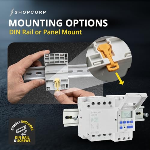 4 Pole Contactor 120v Coil Normally Open (NO) 110/120VAC Coil, Motor Load 40a and Lighting Load 60A, AC Contactor - Bundle with Programmable Timer Relay and DIN Rail 35 x 150 mm - style: 4 Poles Contactor + Timer