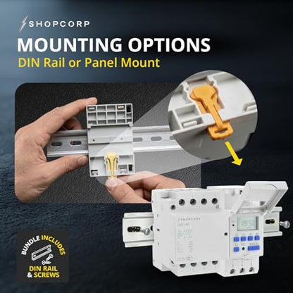 4 Pole Contactor 120v Coil Normally Open (NO) 110/120VAC Coil, Motor Load 40a and Lighting Load 60A, AC Contactor - Bundle with Programmable Timer Relay and DIN Rail 35 x 150 mm - style: 4 Poles Contactor + Timer