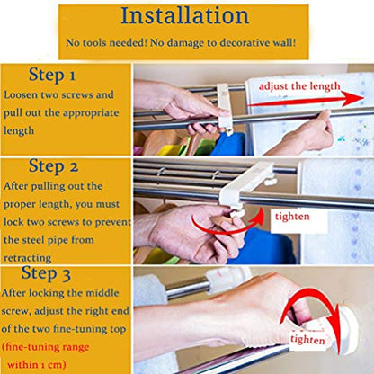 BAOYOUNI Expandable Closet Tension Shelf Rod Organizer Adjustable Storage Rack Heavy Duty Clothes Hanger Metal Space Saving Divider for Bathroom Kitchen Cupboard Wardrobe Bookshelf 32''-46'', Ivory | Adjustable Wardrobe Divider Rod，Space Saving Clothes St