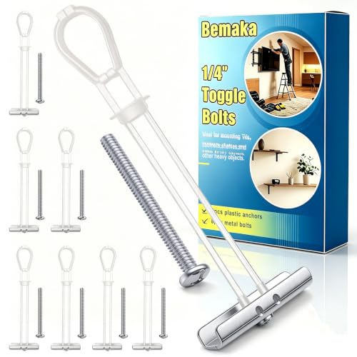 8Pack Drywall Anchor with Bolts Kit, 1/4-20 Heavy Duty Toggle Bolts for Drywall, Hollow Wall Anchors for Mounting TV, Cabinets - color: White - 1/4"-20