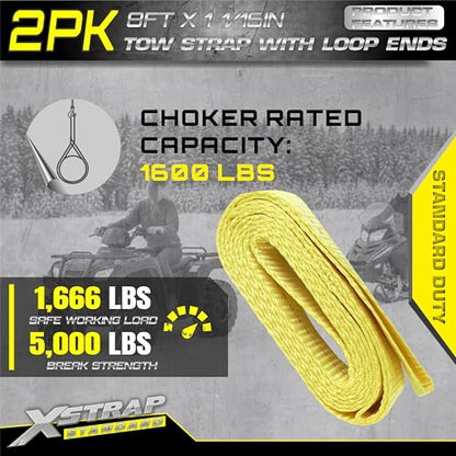 XSTRAP STANDARD 2PK 1-3/4''x 8FT Lifting Sling Web Tow Straps w/Loop End | 5000 lbs Breaking Strength, Heavy Duty Flat Lift Sling Web Straps for Rigging, Moving, Hoist, Tree Stump Removal - style: 2pk 1-3/4''x 8FT
