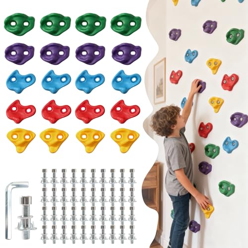 20 PCS Large Rock Climbing Holds for Kids, Large Climbing Holds Adult Rock Wall Holds Climbing Rock Wall Grips for Indoor and Outdoor Playground Play Set with Hardware - color: 20 Pcs-multicolor
