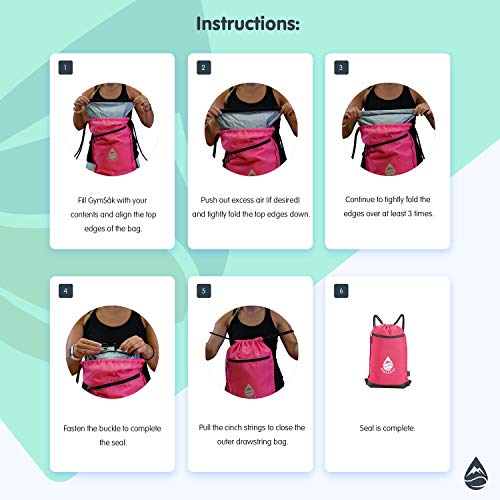 Skog Å Kust GymSak | Patented 2-in-1 Drawstring Cinch Bag with Removable Waterproof Dry Bag | Black & Grey - color: Black