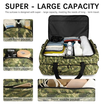 120L 3 Wheel Tactical Rolling Duffle Bag, Heavy Duty Military Deployment Luggage, 900D Waterproof Duffel for Camping Travel Outdoor Sports - color: Camo Light Green