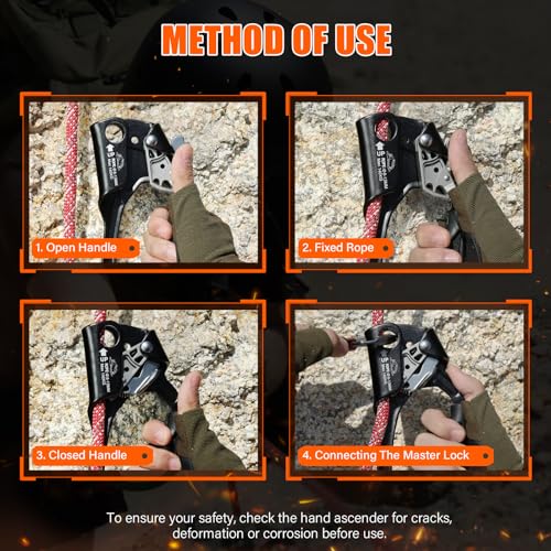 UIAA & CE Certified Rope Ascender Aluminum Alloy Rock Climbing Gear Strong Rigging Rappelling Equipment for Rock Tree Climbing Arborist Rescue Mountaineering Caving - color: Right Hand Black 1 + Blue 1